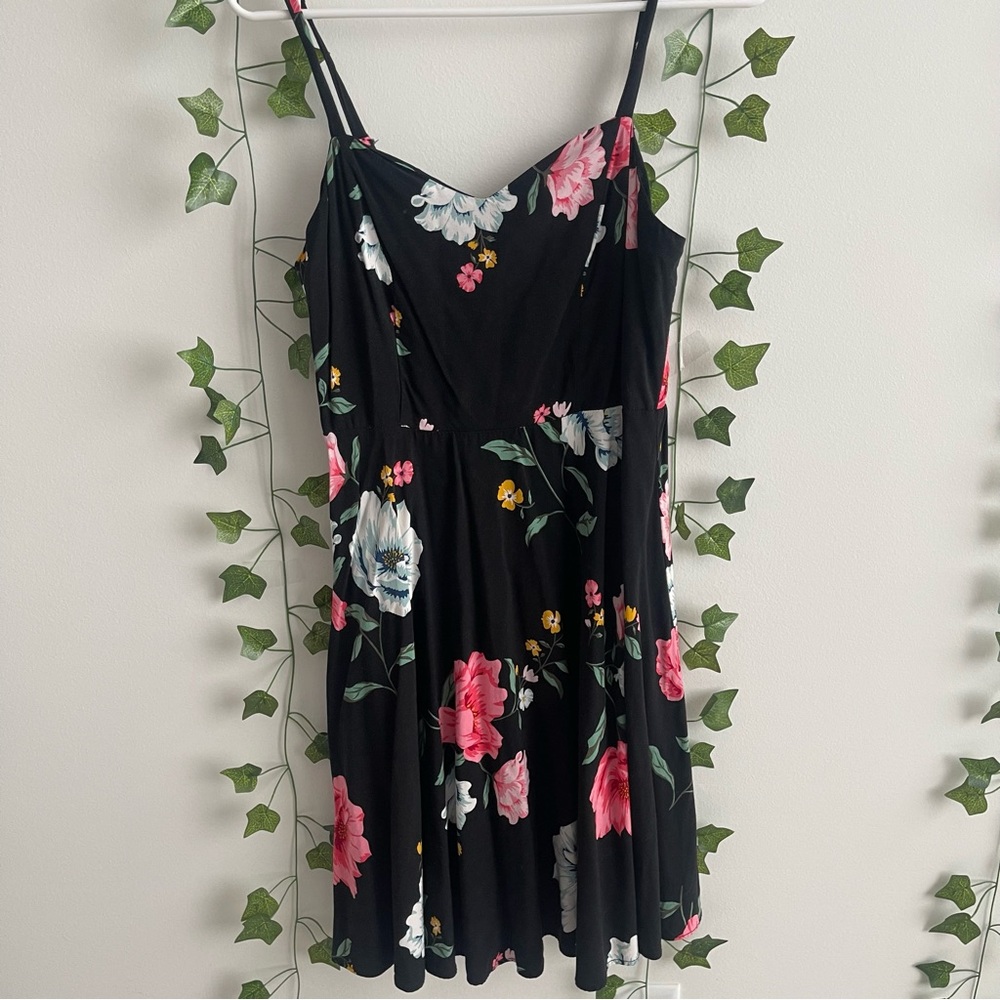 Old Navy Floral Black Dress with Spaghetti Straps